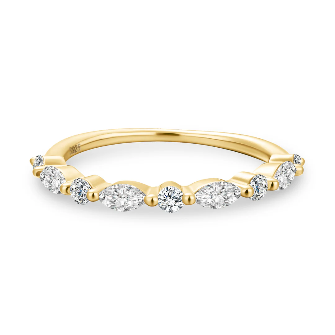 Luna Moissanite Marquise & Round Half Eternity Wedding Band In Sterling Silver