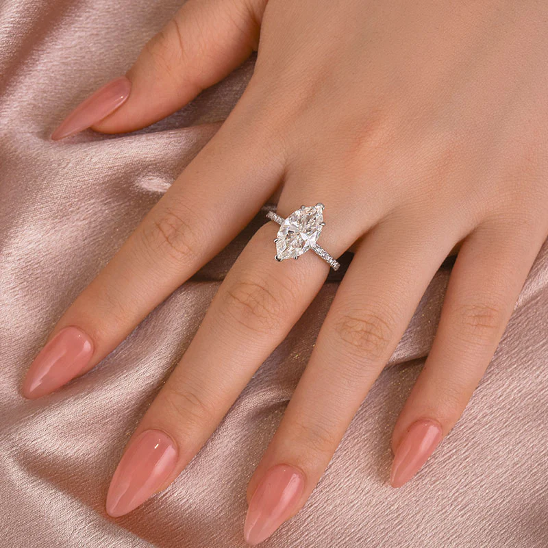 Luna Moissanite 1.0 Ct ～ 4.0 Ct Marquise Cut Classic Engagement Ring In Sterling Silver