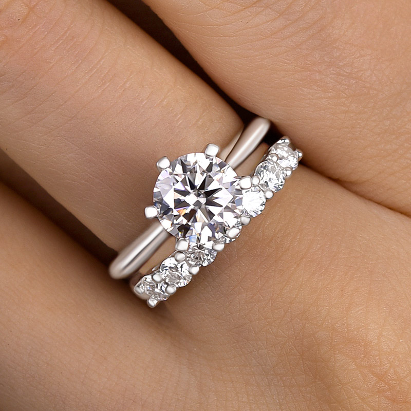Moissanite Round Cut Wedding Ring Set For Women-Sterling Silver-lornajewelry