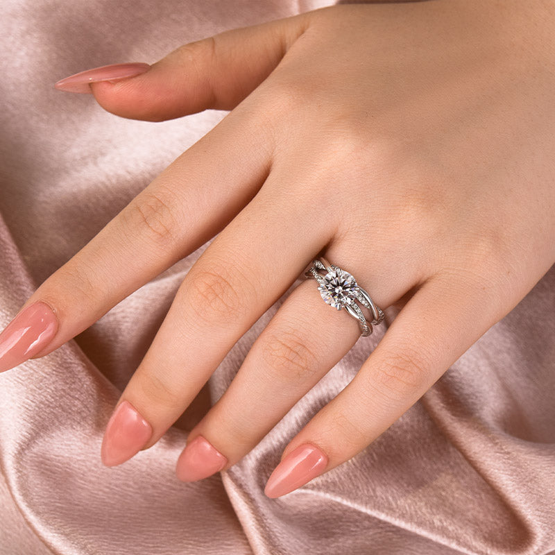 Luna Moissanite 1.0 Ct ～ 6.0 Ct Round Cut Twist 2-Pc Wedding Ring Set In Sterling Silver