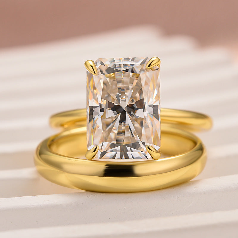 Luna Moissanite 4.0 Ct Radiant Cut Solitaire 2-Pc Wedding Ring Set In Sterling Silver with Wide Band