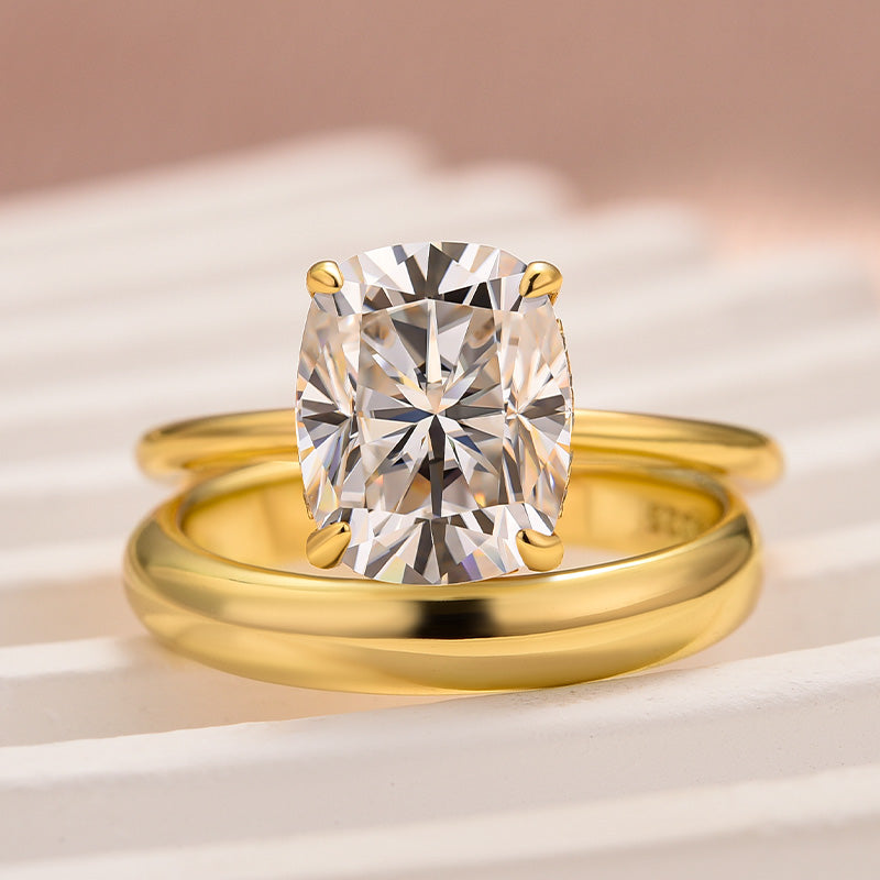 Luna Moissanite 4.0 Ct Cushion Cut Solitaire 2-Pc Wedding Ring Set In Sterling Silver with Wide Band