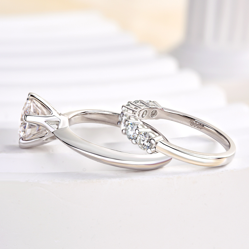 Moissanite Round Cut Wedding Ring Set For Women-Sterling Silver-lornajewelry