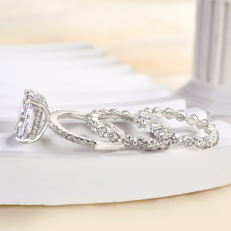 Stunning Sterling Silver Radiant Cut 3PC Ring Set-Sterling Silver-lornajewelry