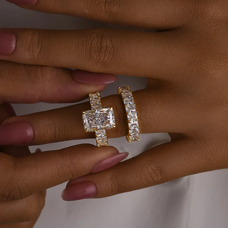5Ct Luxe Radiant Cut Engagement Ring and Radiant Cut Wedding Band Set
