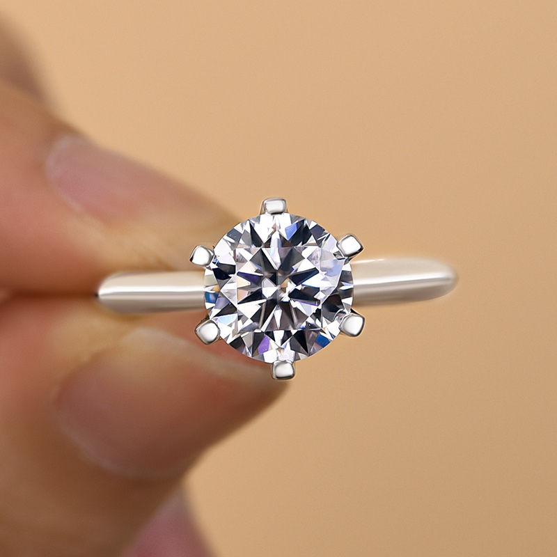 Luna Moissanite 0.5 Ct ～ 5.0 Ct Round Cut Classic Solitaire Six-Prong Engagement Ring In Sterling Silver