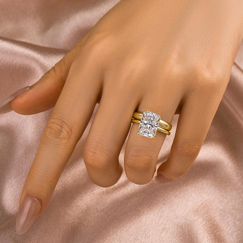 Luna Moissanite 4.0 Ct Radiant Cut Solitaire 2-Pc Wedding Ring Set In Sterling Silver with Wide Band