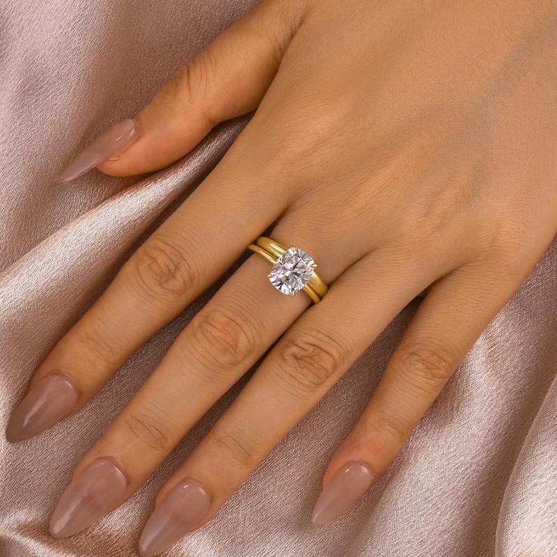 Luna Moissanite 4.0 Ct Cushion Cut Solitaire 2-Pc Wedding Ring Set In Sterling Silver with Wide Band