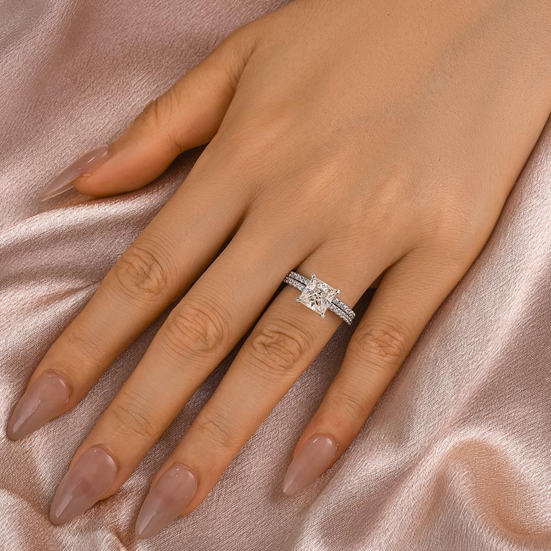 Luna Moissanite 2.0 Ct Princess Cut Classic 2-Pc Wedding Ring Set In Sterling Silver