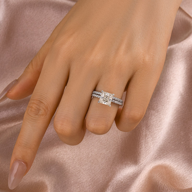Luna Moissanite 2.0 Ct Princess Cut Classic 2-Pc Wedding Ring Set In Sterling Silver