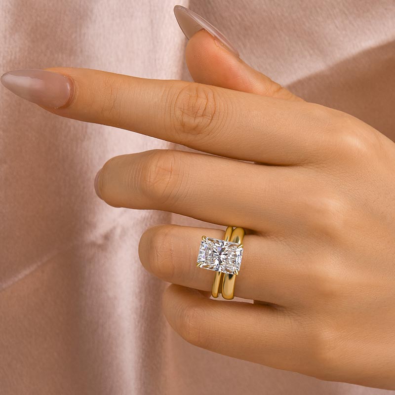 Luna Moissanite 4.0 Ct Radiant Cut Solitaire 2-Pc Wedding Ring Set In Sterling Silver with Wide Band