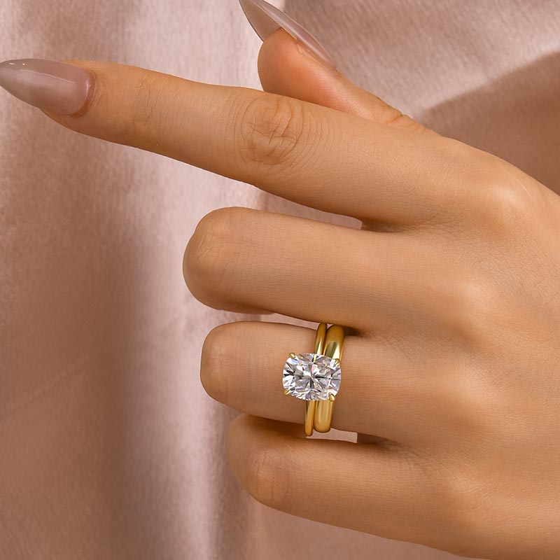 Luna Moissanite 4.0 Ct Cushion Cut Solitaire 2-Pc Wedding Ring Set In Sterling Silver with Wide Band