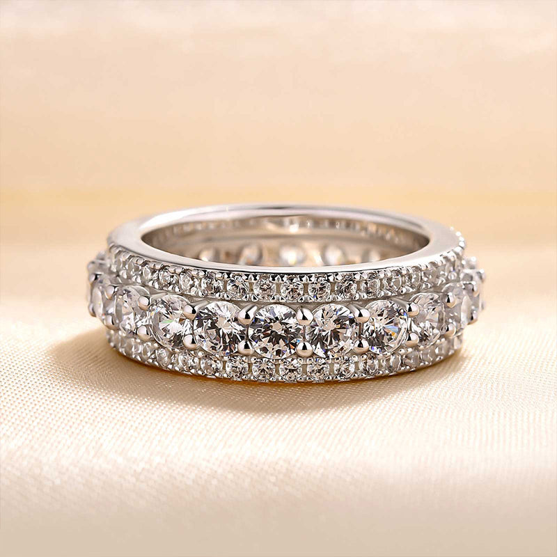 Moissanite Fashion Eternity 3 Row Design Round Cut Women's Wedding Band Ring-Sterling Silver-lornajewelry