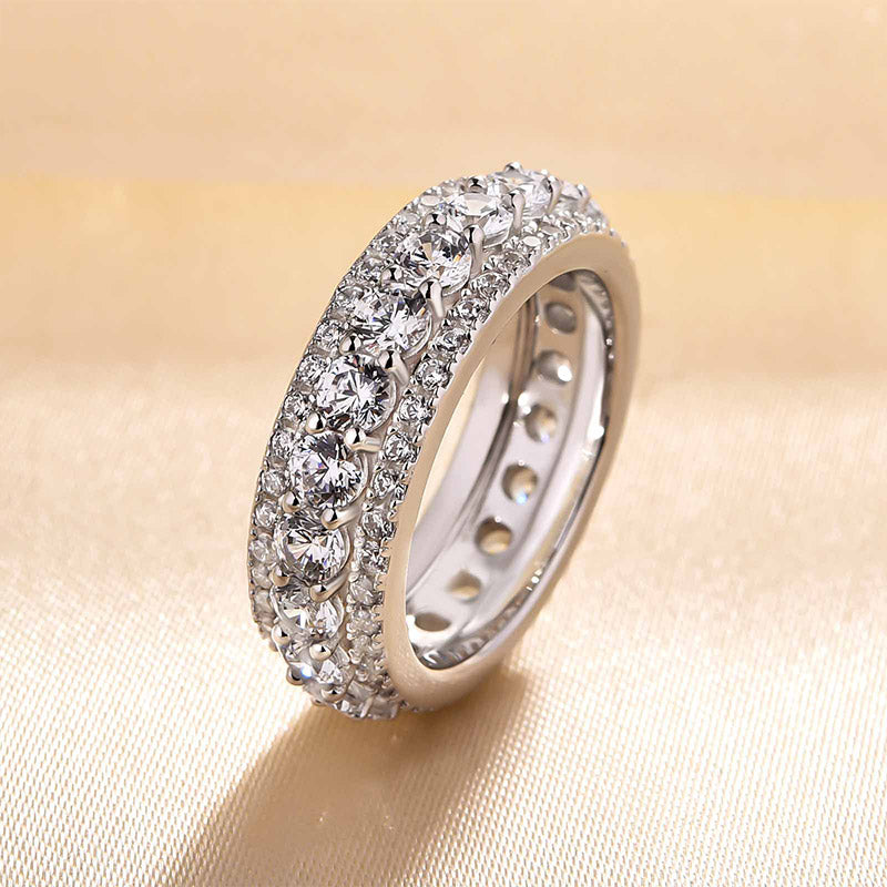 Moissanite Fashion Eternity 3 Row Design Round Cut Women's Wedding Band Ring-Sterling Silver-lornajewelry