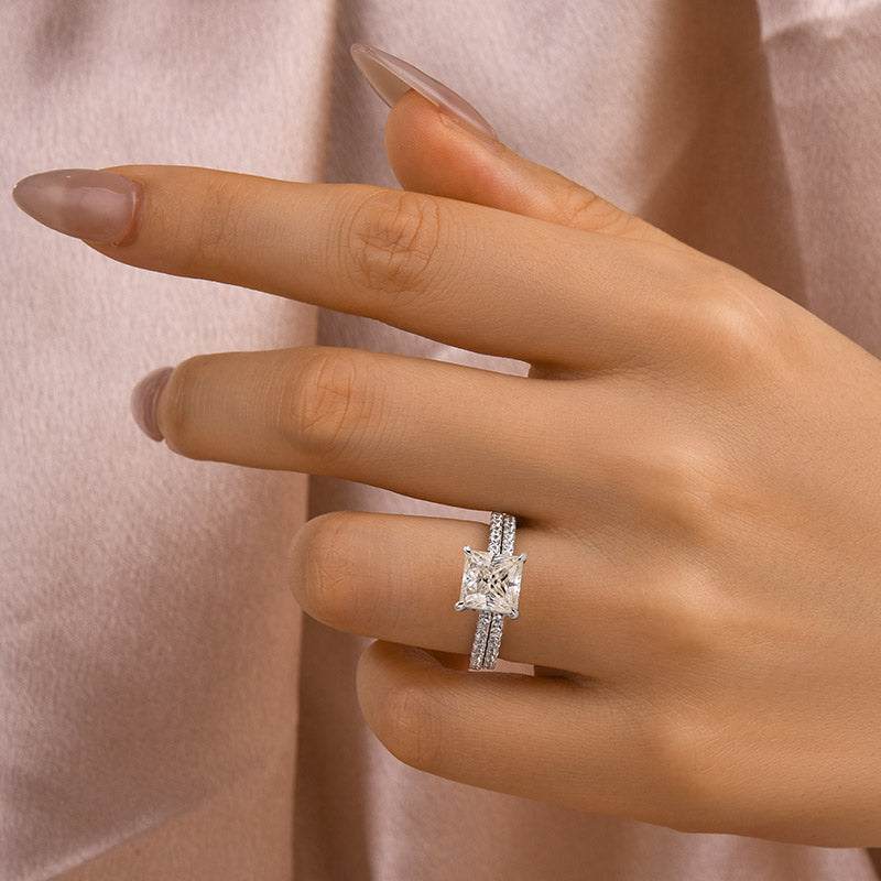 Luna Moissanite 2.0 Ct Princess Cut Classic 2-Pc Wedding Ring Set In Sterling Silver