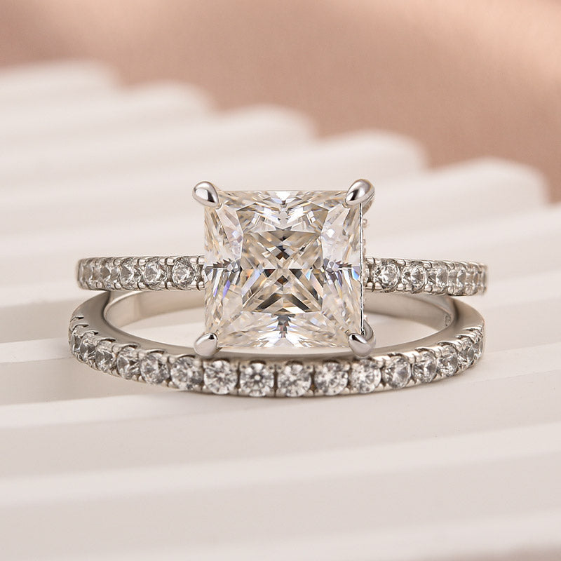 Luna Moissanite 2.0 Ct Princess Cut Classic 2-Pc Wedding Ring Set In Sterling Silver