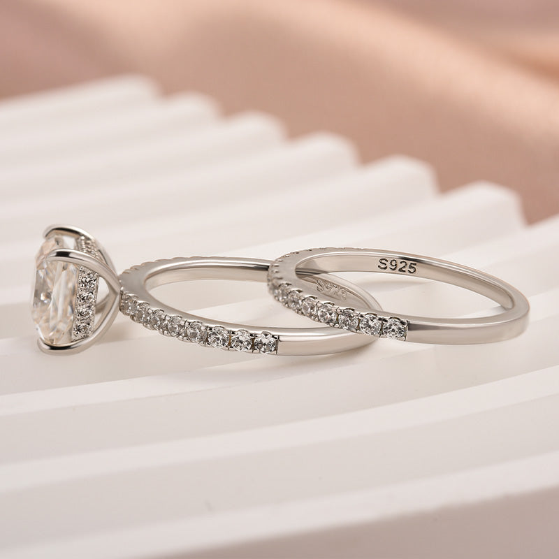 Luna Moissanite 2.0 Ct Princess Cut Classic 2-Pc Wedding Ring Set In Sterling Silver