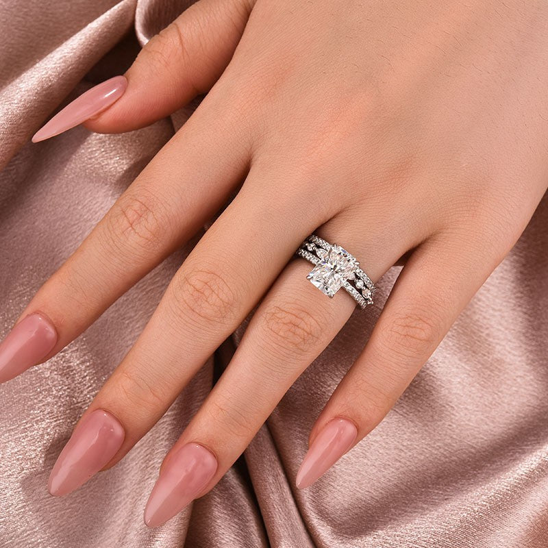 Luna Moissanite 2.5 Ct Radiant Cut 3-Pc Wedding Ring Set In Sterling Silver