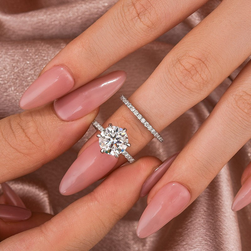 Luna Moissanite 2.0 Ct Round Cut 6-prong Wedding Ring Set In Sterling Silver
