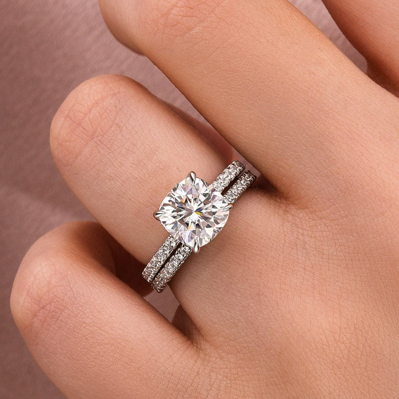 Luna Moissanite 3.5 Ct  Cushion Cut Classic 2-Pc Wedding Ring Set In Sterling Silver