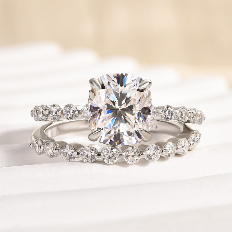 Luna Moissanite 2.0 Ct Cushion Cut 2-Pc Wedding Ring Set In Sterling Silver