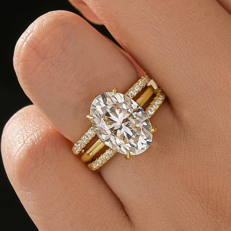 Luna Moissanite 4.0 Ct Oval Cut Solitaire 3-Pc Wedding Ring Set In Sterling Silver