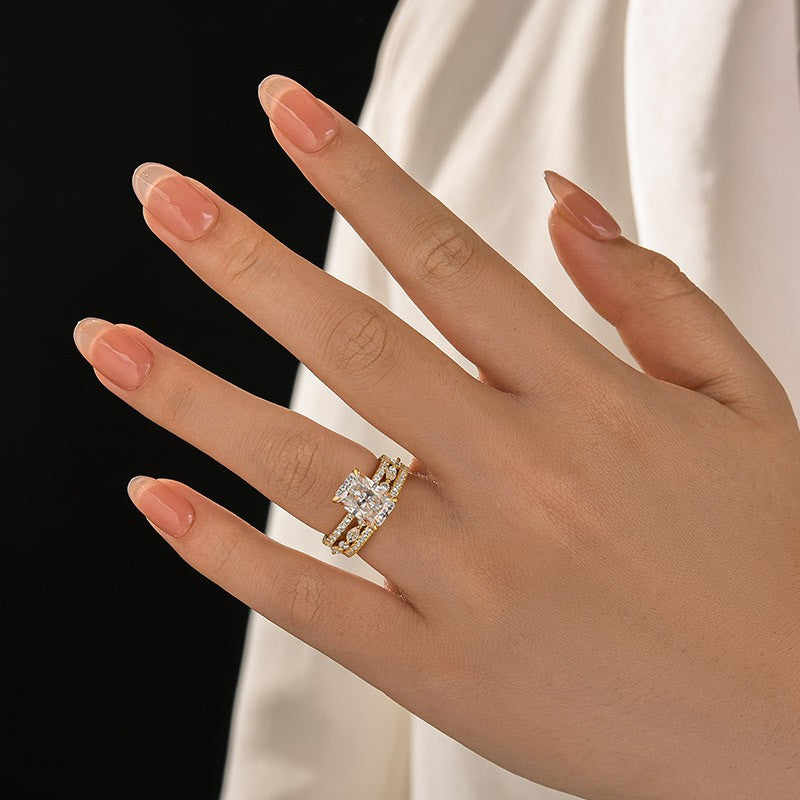 Luna Moissanite 2.5 Ct Radiant Cut 3-Pc Wedding Ring Set In Sterling Silver