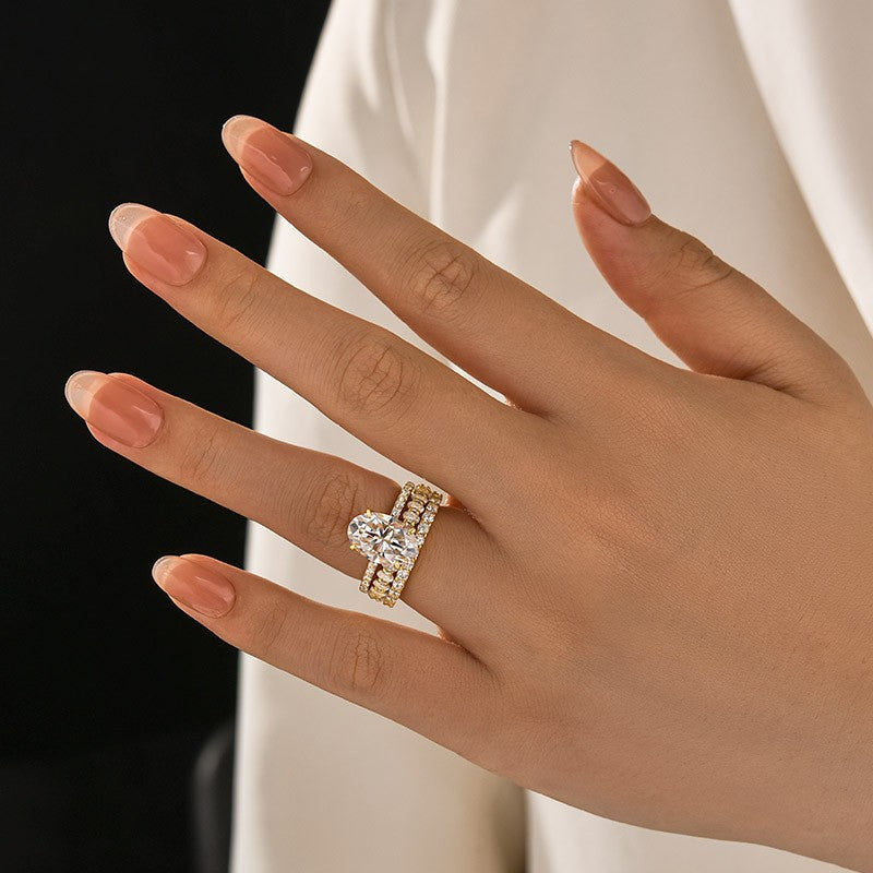 Luna Moissanite 4.0 Ct Oval Cut 3-Pc Wedding Ring Set In Sterling Silver
