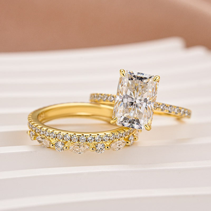 Luna Moissanite 2.5 Ct Radiant Cut 3-Pc Wedding Ring Set In Sterling Silver