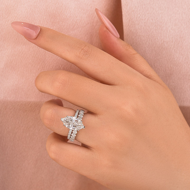 Luna Moissanite 4.0 Ct Marquise Cut Pave 2-Pc Wedding Ring Set In Sterling Silver With Oval Cut Band