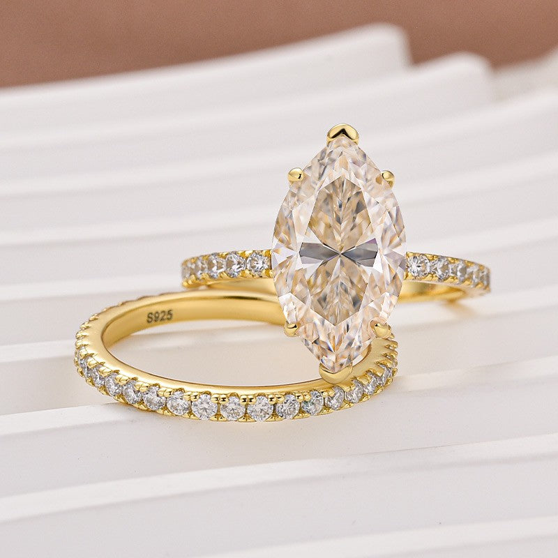 Luna Moissanite 4.0 Ct Marquise Cut Pave 2-Pc Wedding Ring Set In Sterling Silver