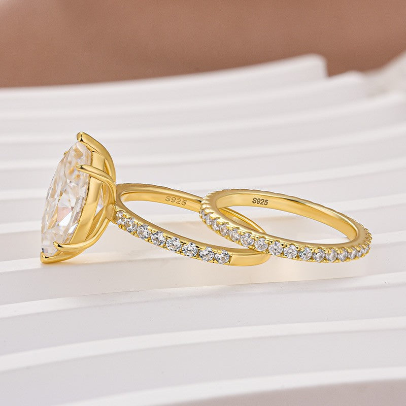 Luna Moissanite 4.0 Ct Marquise Cut Pave 2-Pc Wedding Ring Set In Sterling Silver