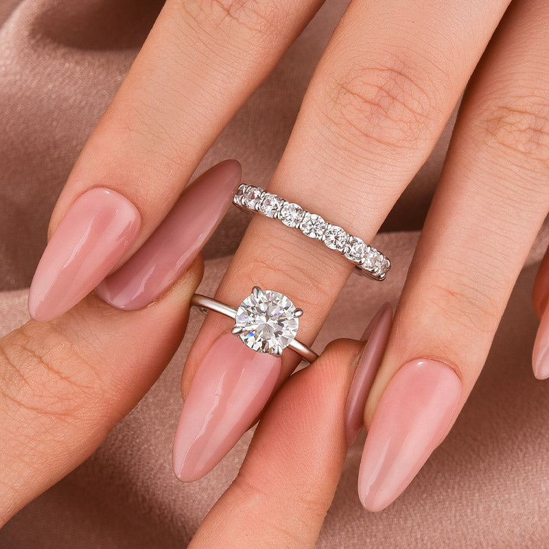 Luna Moissanite 2.0 Ct Round Cut Solitaire 2-Pc Wedding Ring Set In Sterling Silver