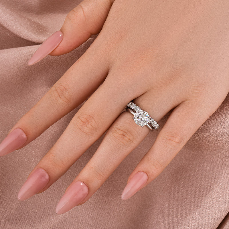 Luna Moissanite 2.0 Ct Round Cut Solitaire 2-Pc Wedding Ring Set In Sterling Silver
