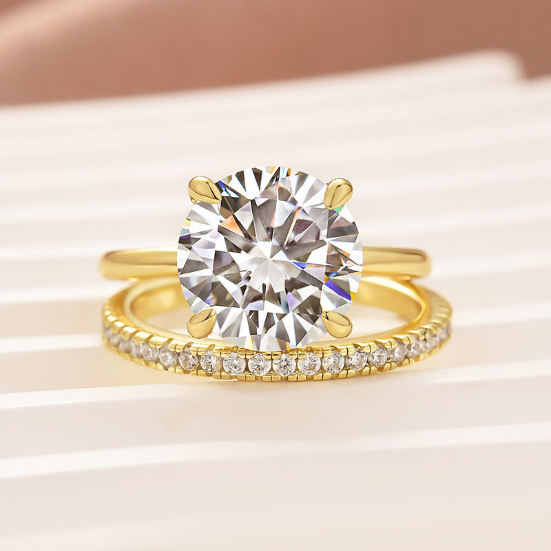 Luna Moissanite 4.0 Ct Round Cut Solitaire Classic 2-Pc Wedding Ring Set In Sterling Silver