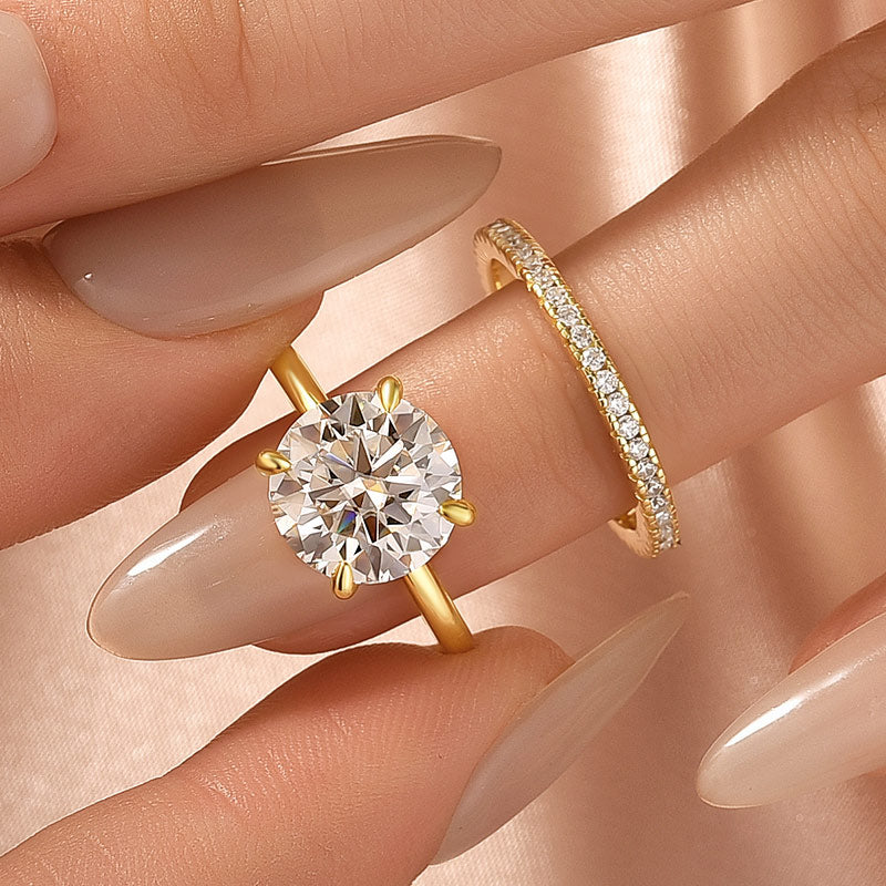 Luna Moissanite 4.0 Ct Round Cut Solitaire Classic 2-Pc Wedding Ring Set In Sterling Silver