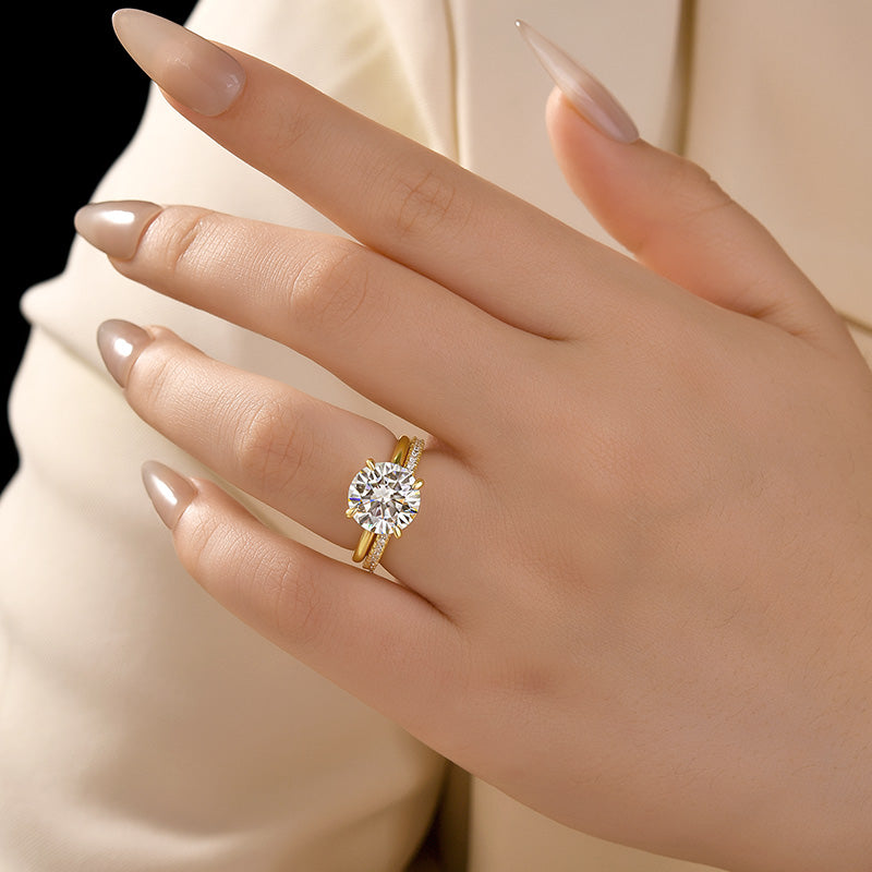 Luna Moissanite 4.0 Ct Round Cut Solitaire Classic 2-Pc Wedding Ring Set In Sterling Silver