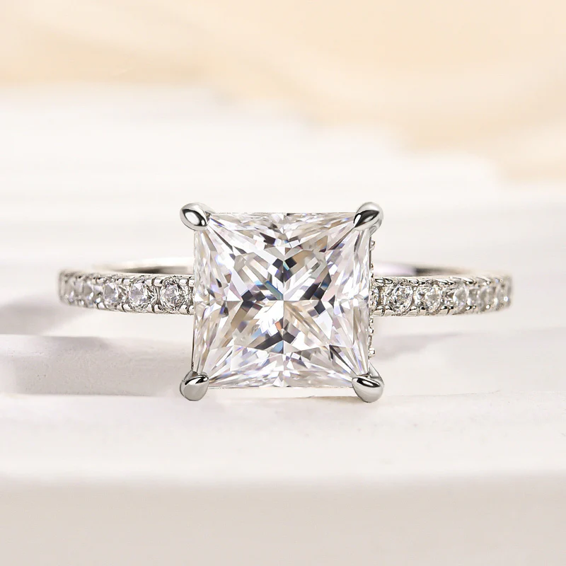 Luna Moissanite 2.0 Ct Princess Cut Engagement Ring In Sterling Silver