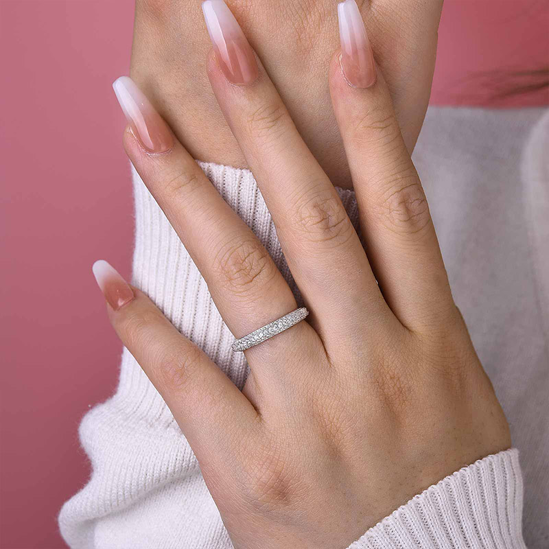 Vintage 3 Row Design Round Cut Women's Wedding Band In Sterling Silver-Sterling Silver-lornajewelry