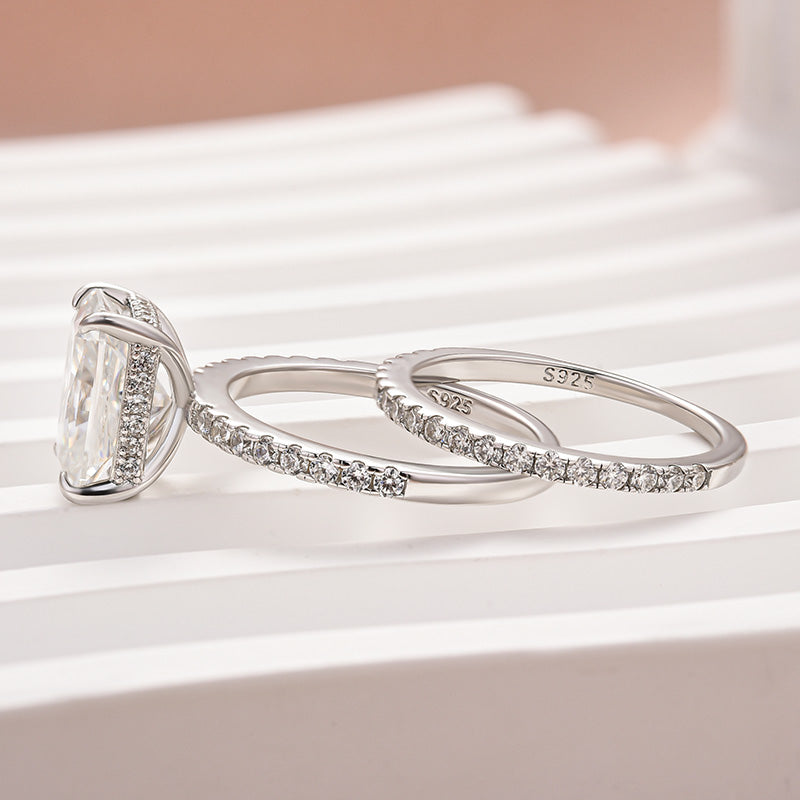Luna Moissanite 2.0 Ct ～ 4.0 Ct Radiant Cut Classic 2-Pc Wedding Ring Set In Sterling Silver