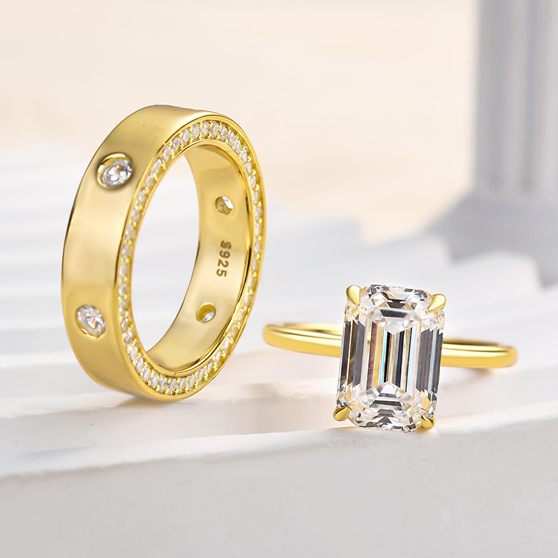 Timeless Emerald Cut Wedding Ring Set In Sterling Silver-Sterling Silver-lornajewelry