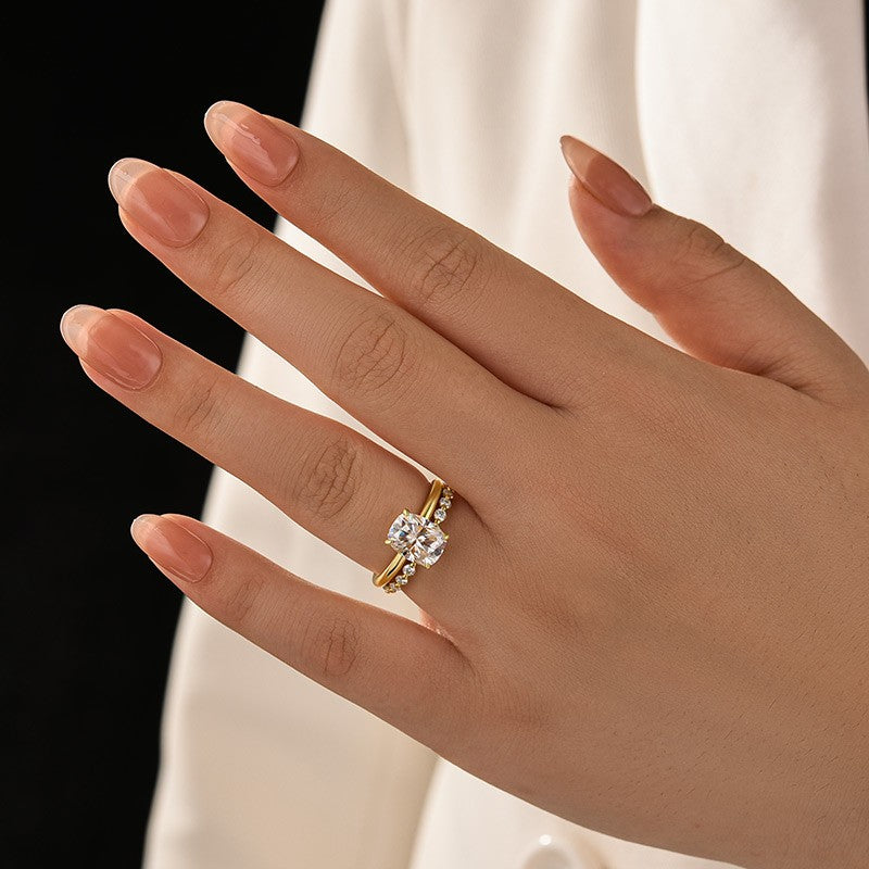 Luna Moissanite 2.0 Ct Cushion Cut Solitaire 2-Pc Wedding Ring Set