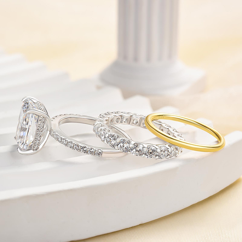 Noble Radiant Cut 3PC Wedding Ring Set For Women In Sterling Silver-Sterling Silver-lornajewelry