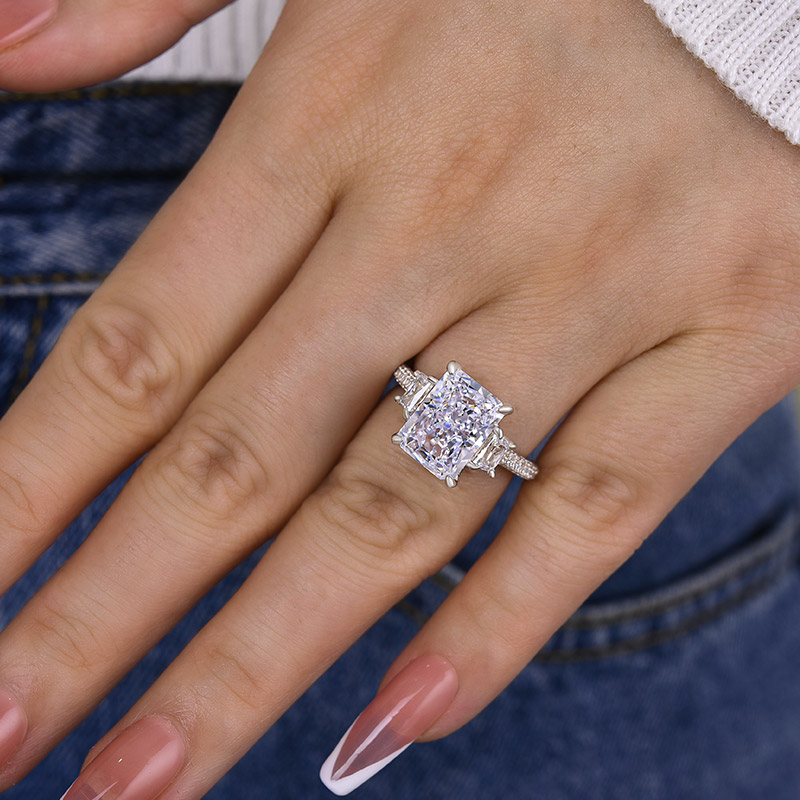 5Ct Stunning Crushed Ice Radiant Cut Three Stone Engagement Ring In Sterling Silver-Sterling Silver-lornajewelry