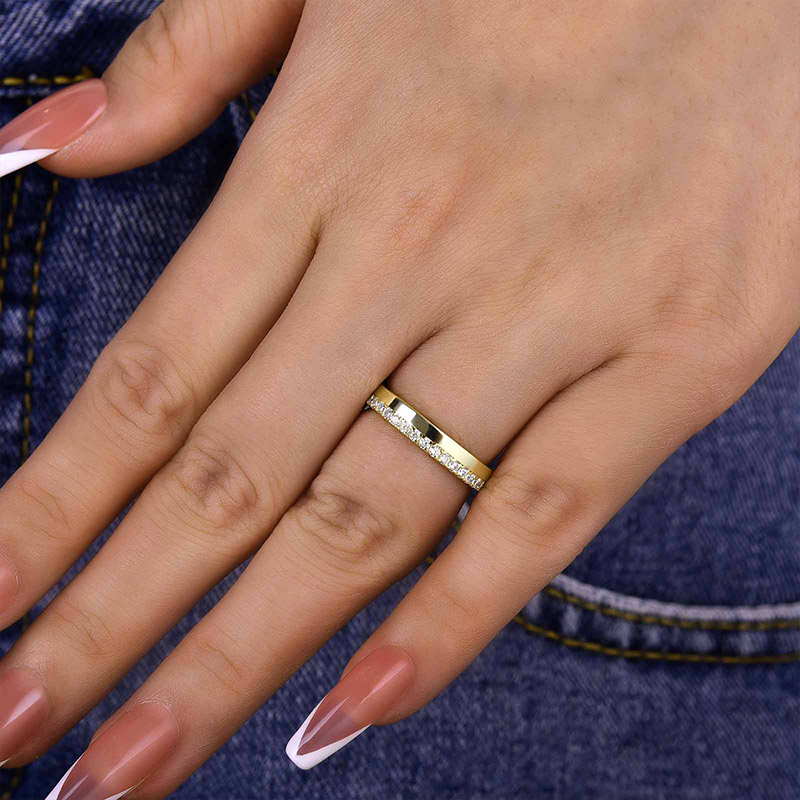 Fashion Yellow Gold Round Cut Wedding Band In Sterling Silver-Sterling Silver-lornajewelry