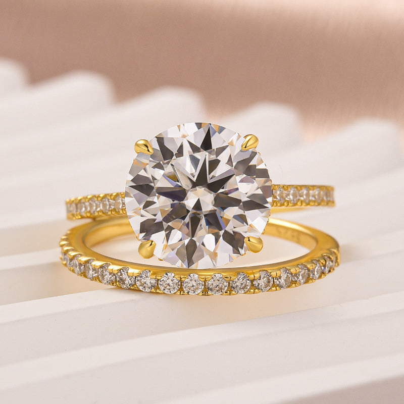Luna Moissanite 4.0 Ct Round Cut Pave 2-Pc Wedding Ring Set In Sterling Silver