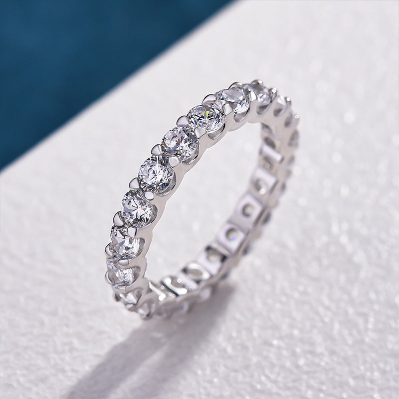 Classic Round Cut Women's Wedding Band In Sterling Silver-Sterling Silver-lornajewelry