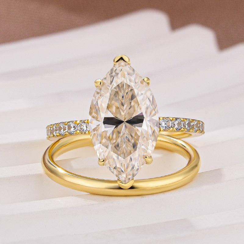Luna Moissanite 4.0 Ct Marquise Cut 2-Pc Wedding Ring Set In Sterling Silver