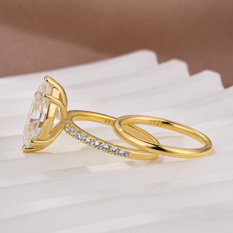 Luna Moissanite 4.0 Ct Marquise Cut 2-Pc Wedding Ring Set In Sterling Silver
