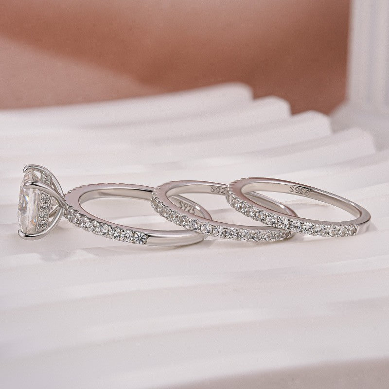 Luna Moissanite 2.0 Ct Princess Cut Classic 3-Pc Wedding Ring Set In Sterling Silver